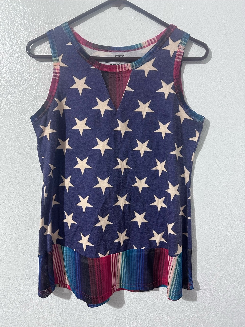 Crazy Train Star Spangled Serape Women’s XS Tank Top 4th Of July Patriotic Star